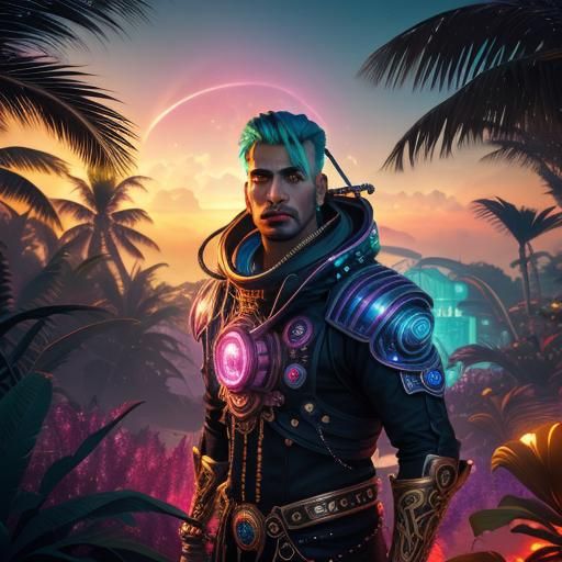 Tropical Cyberpunk Resort on the Moon: Matte Painting