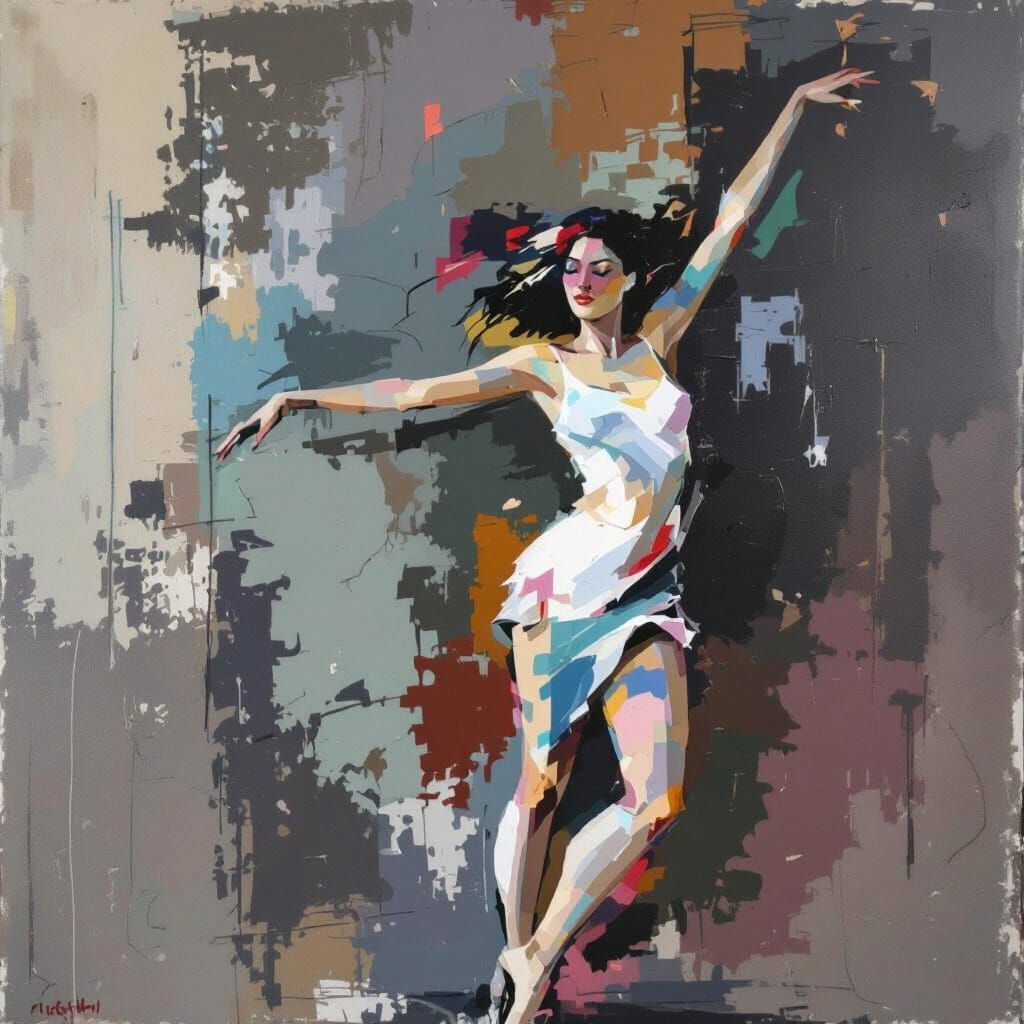 Expressionist Dancer Against Dusty Wall, Acrylic Painting