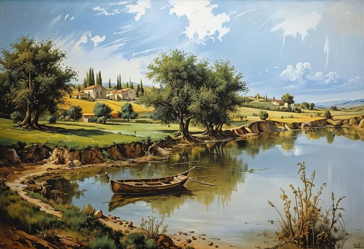 Surreal River Landscape in Dali Style