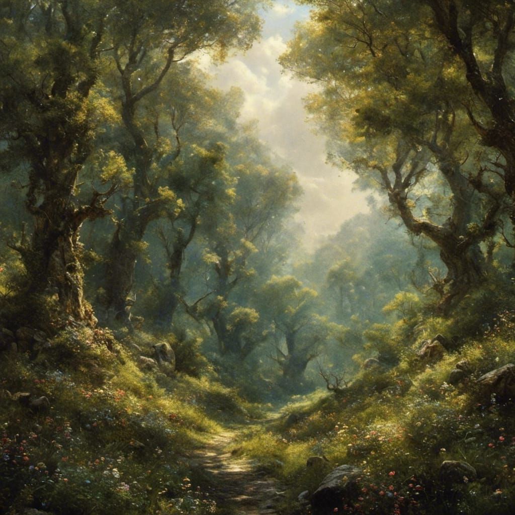 Enchanted Forest Landscape in Light Fantasy Style
