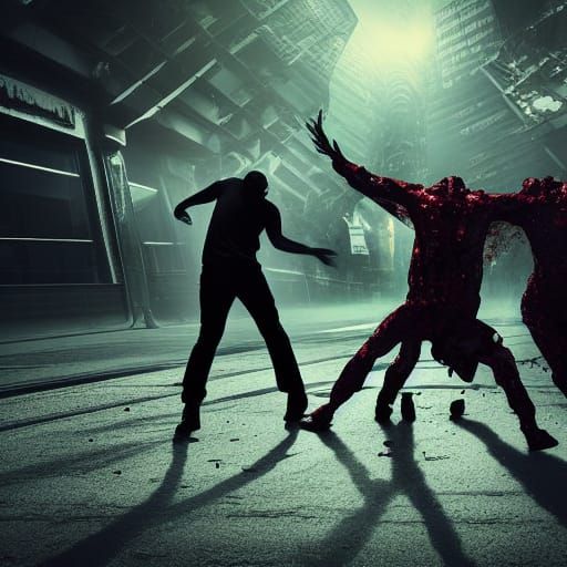 Zombie vs Alien Battle in Sci-Fi Horror Style