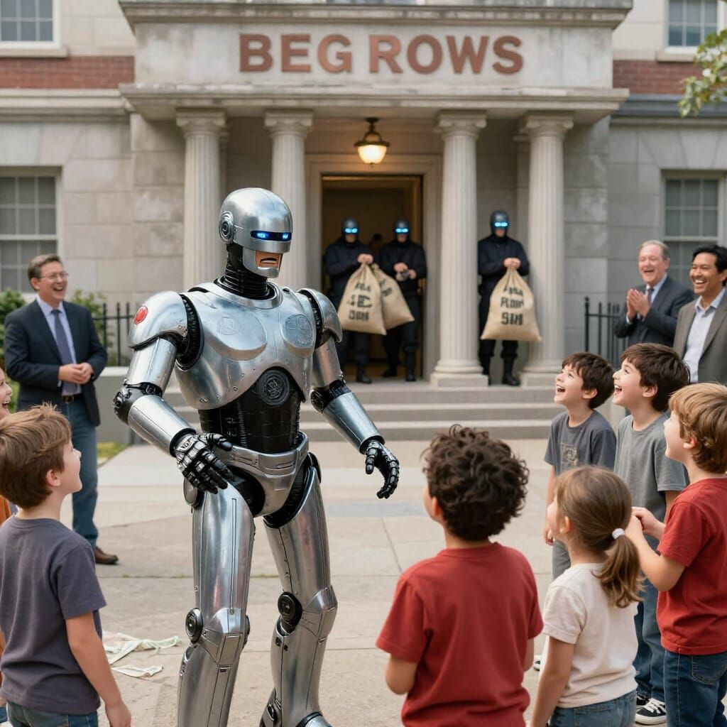 Robocop Teaches Children Good Behavior Amidst Bank Robbery
