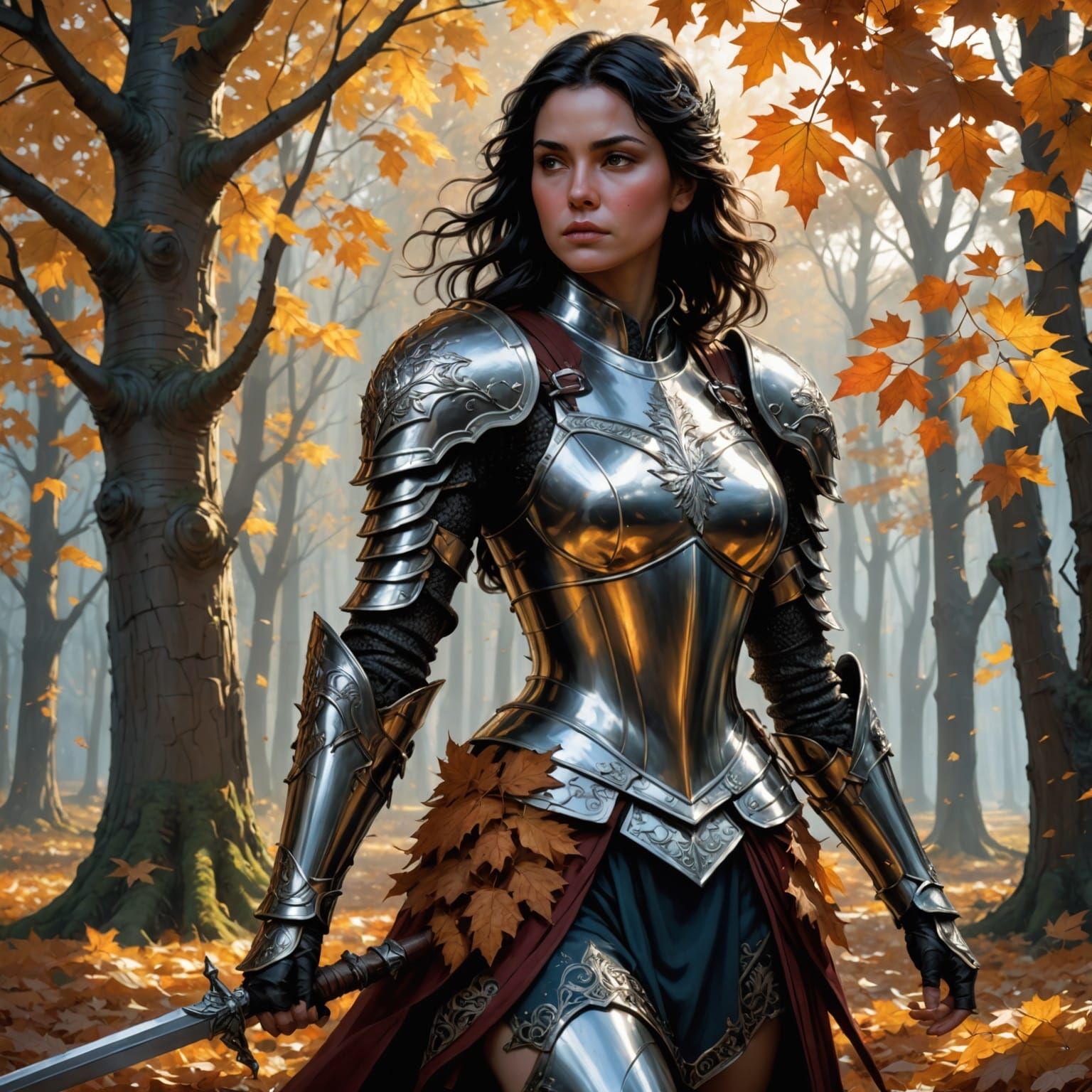 Lady Knight in Silver Maple Leaf Armor