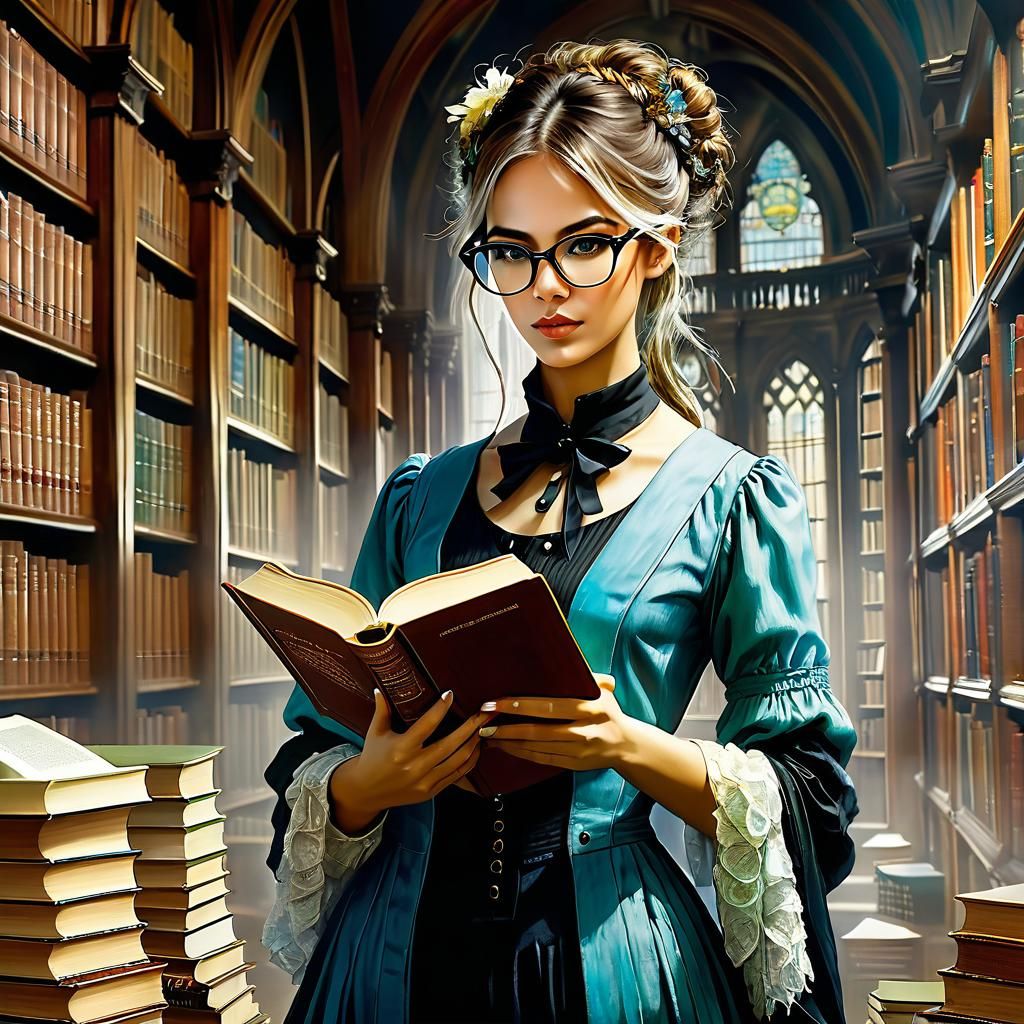 Librarian Portrait in Colorful Anime Style