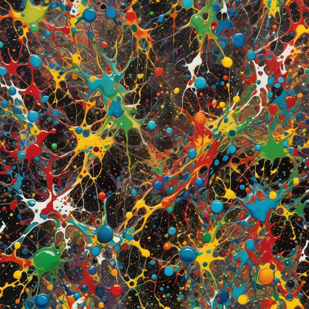 Rainbow Slime Blob Collage in Pollock Style