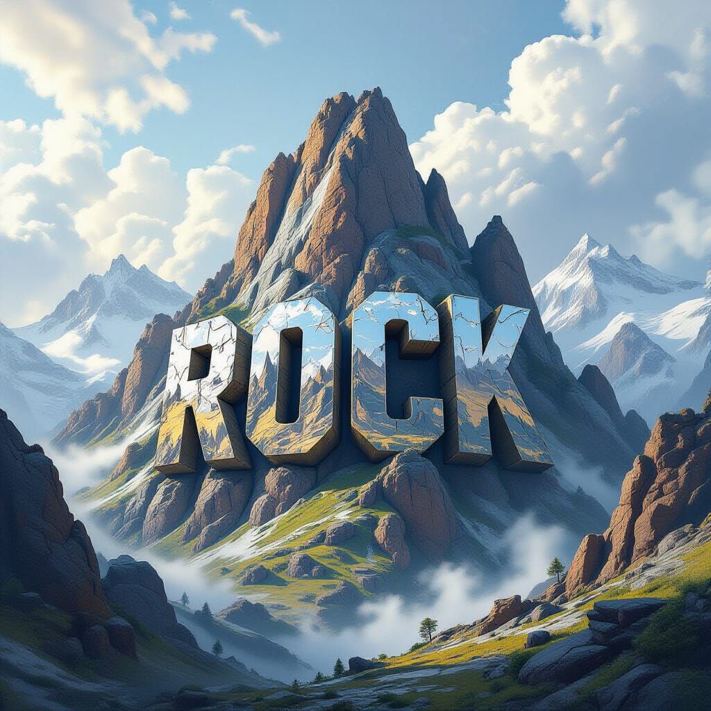 Majestic Rock Formation Shaped Like Mountain with ROCK Lette...