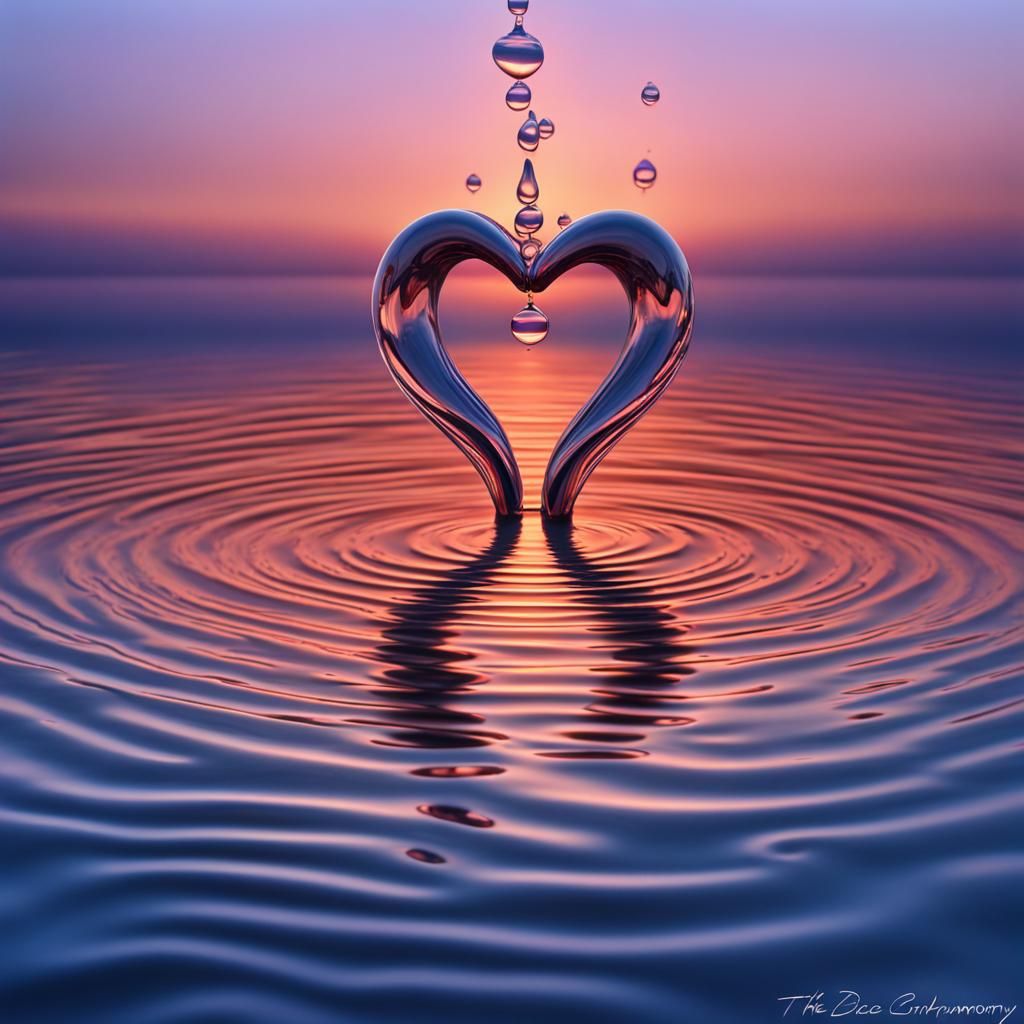 Heart-Shaped Water Ripples in Ultra-Realistic Style