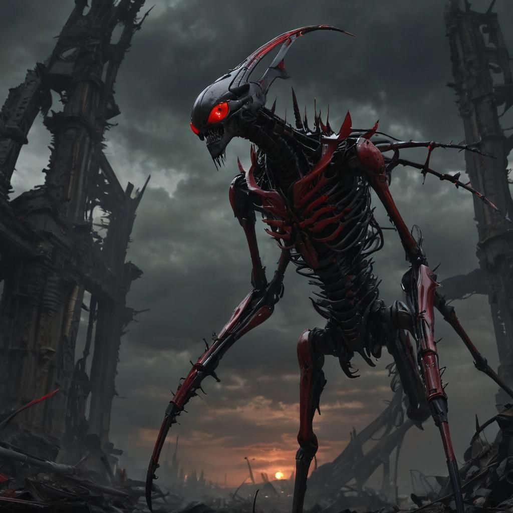 Macabre Shrike Roaming Sci-Fi Ruins