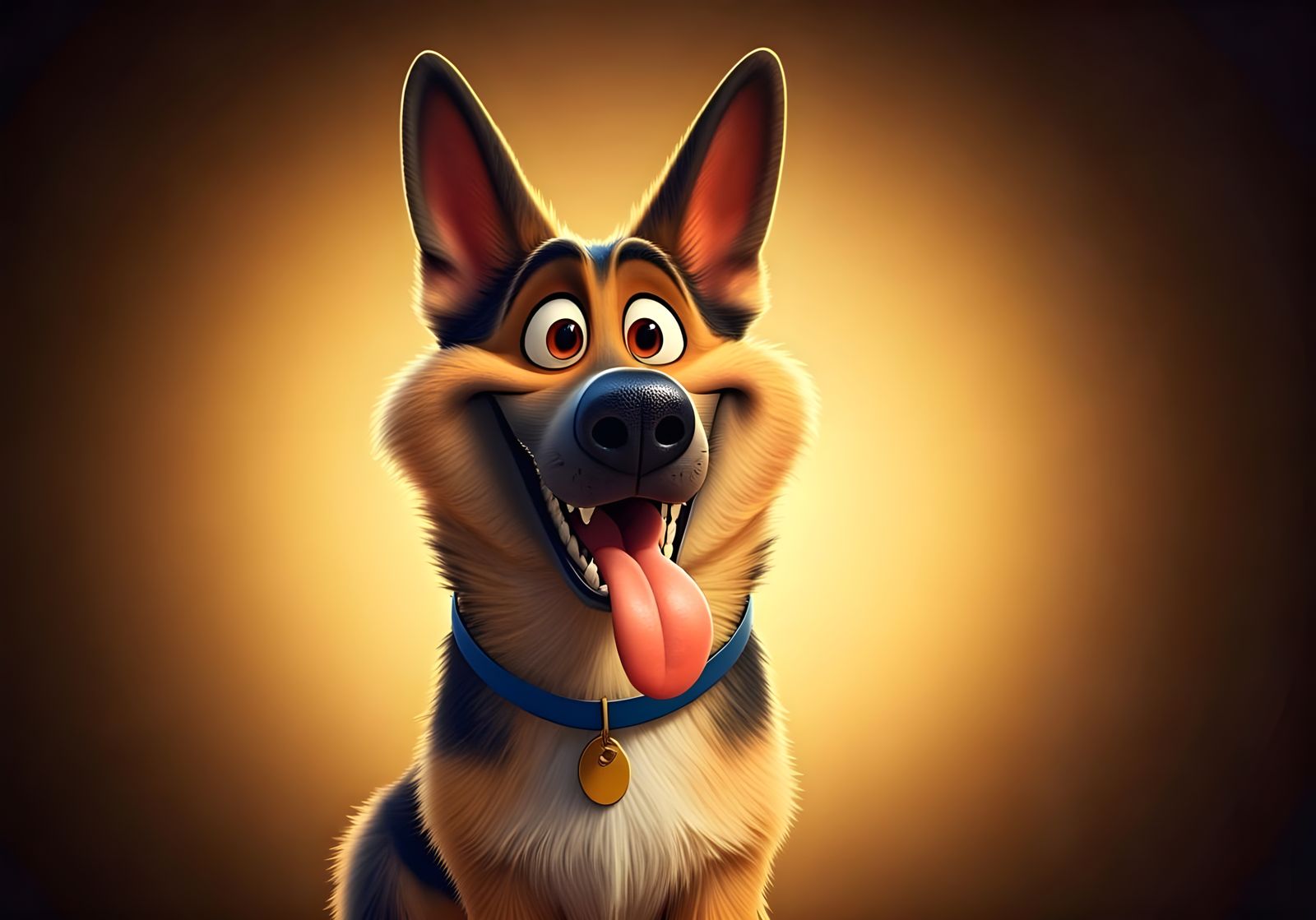 Joyful German Shepherd in Vibrant Disney Pixar Style