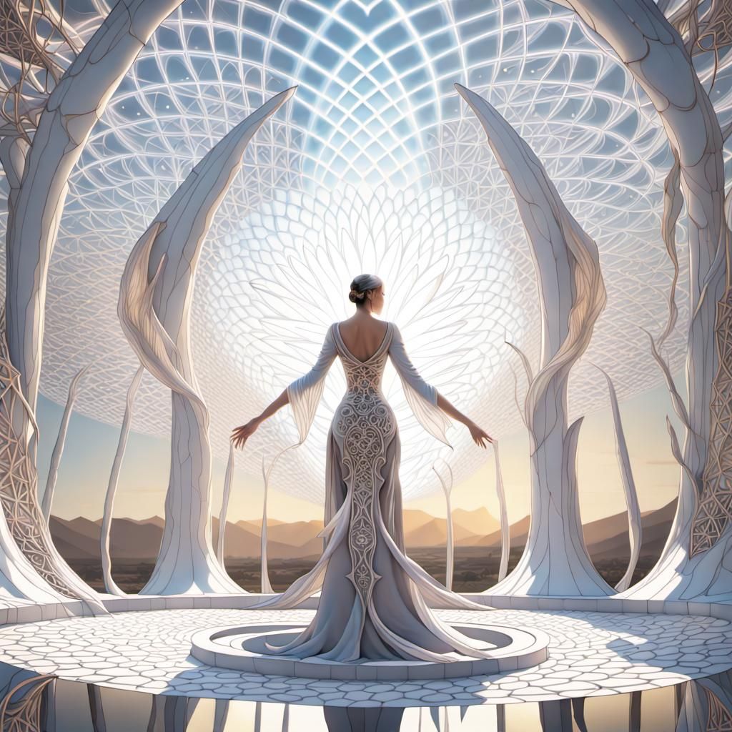 Lotus Spirit Druid in Surreal Architectural Concept Art
