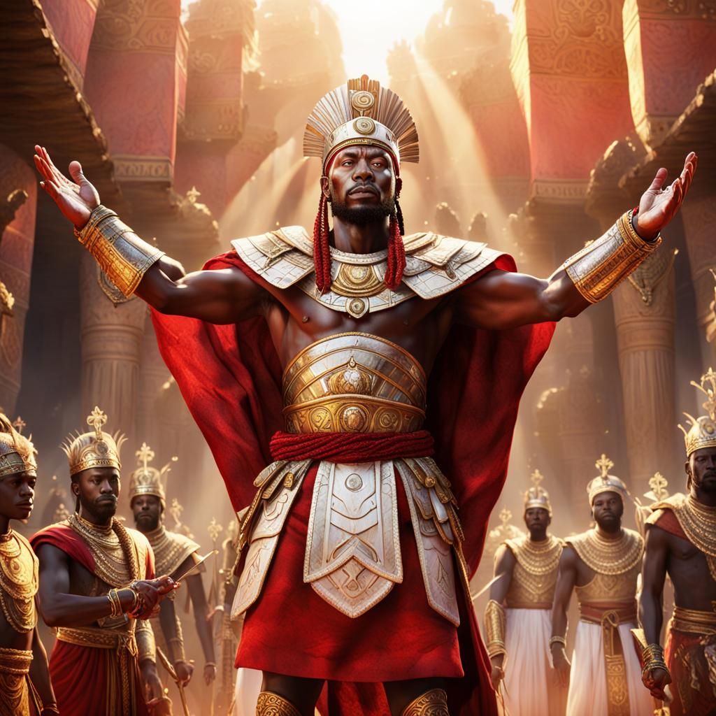 African Warrior Imploring God in Fantasy Art Style