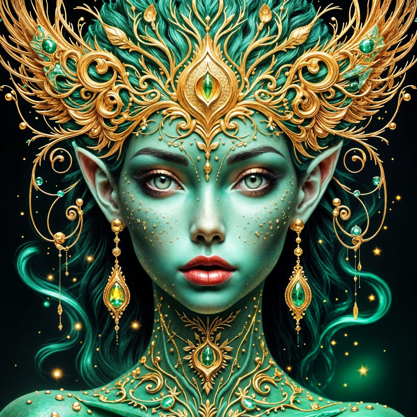 Emerald and Gold Sigil of Lilith Zentangle