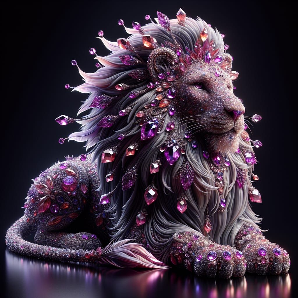 Luxurious Lion King in Vibrant Crystals and Gems