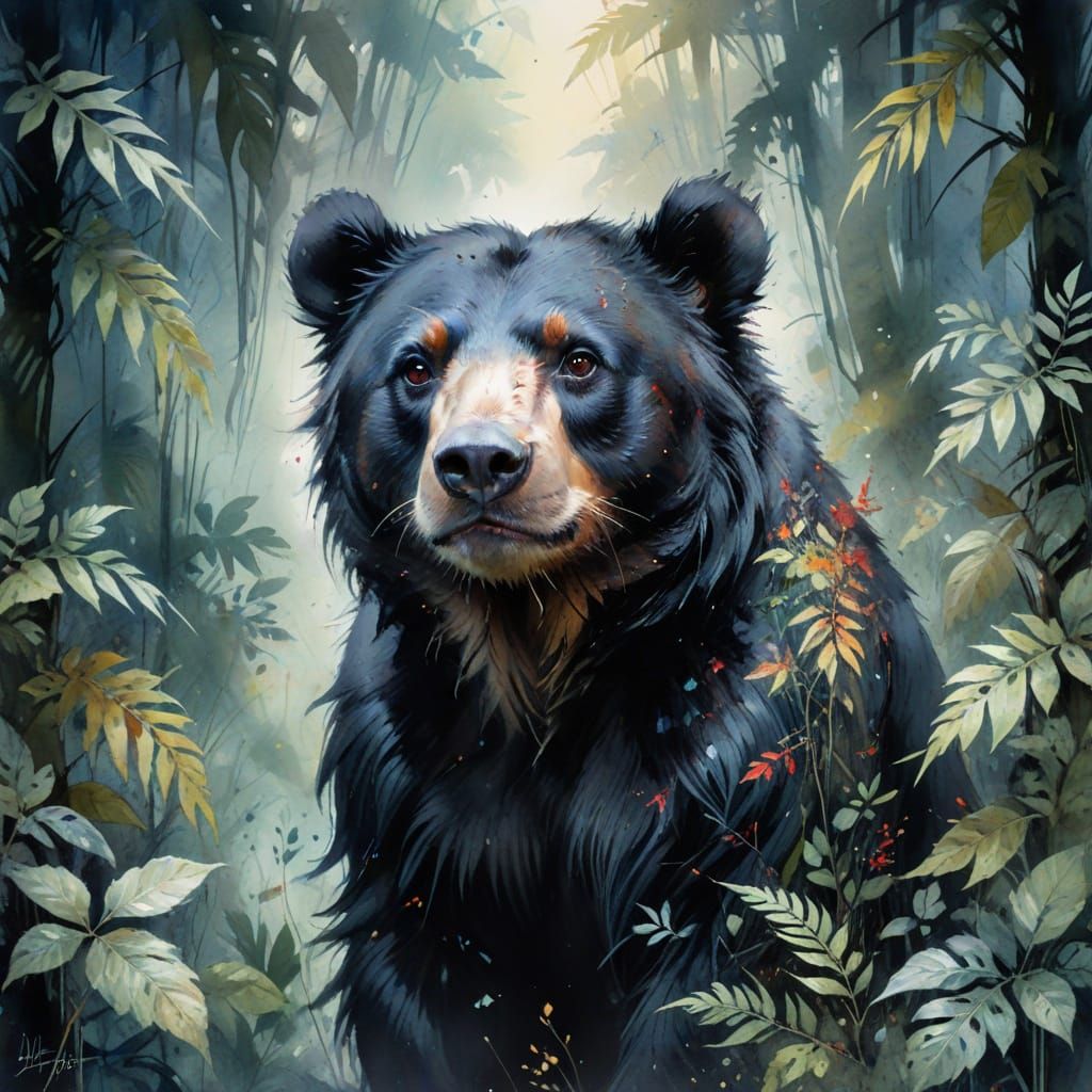 Andean Bear in Highland Rainforest at Dusk