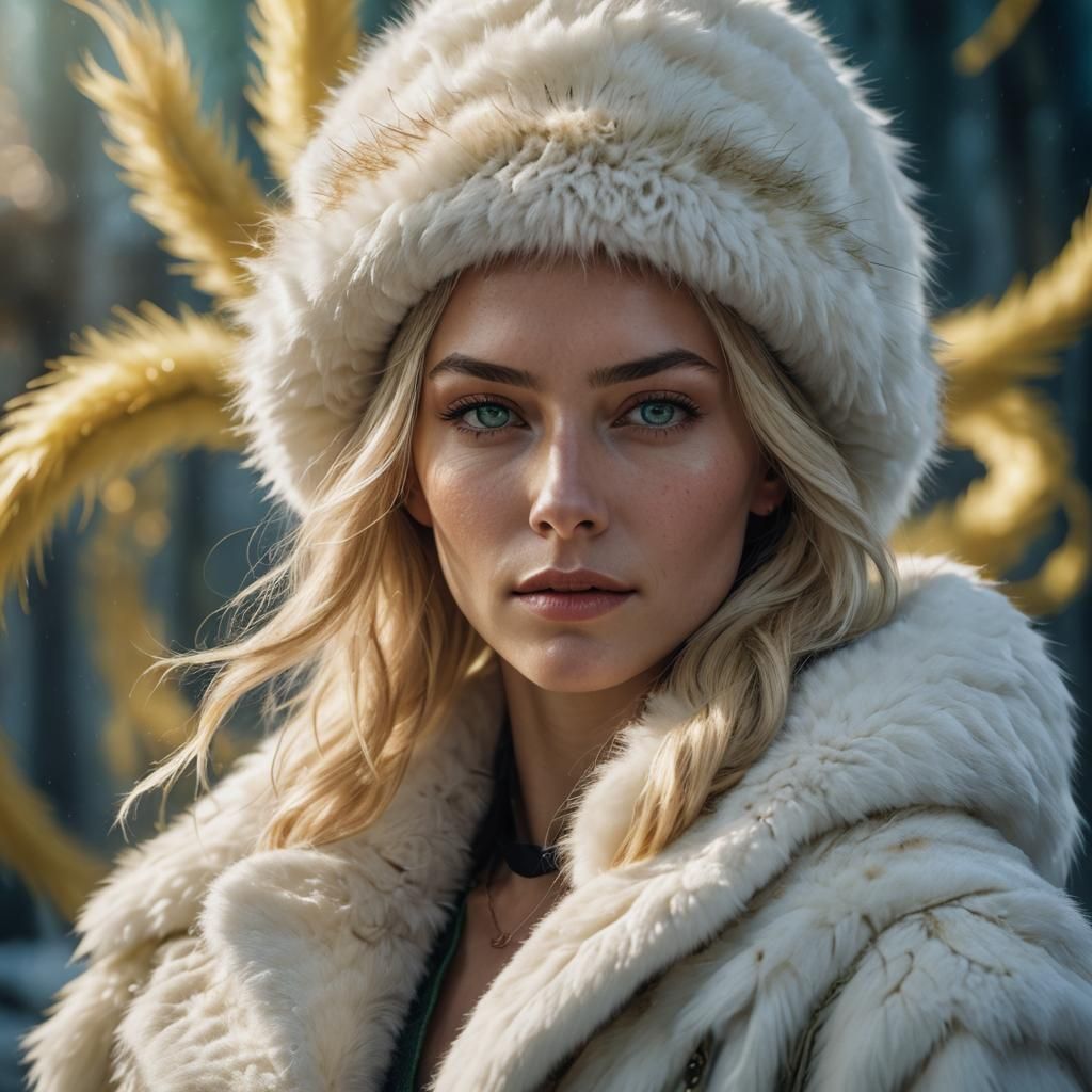 Fantasy Portrait of Woman in Fur, Hyperrealistic Art