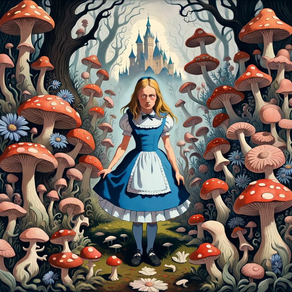 Creepy Alice in Wonderland in Gothic Horror Style