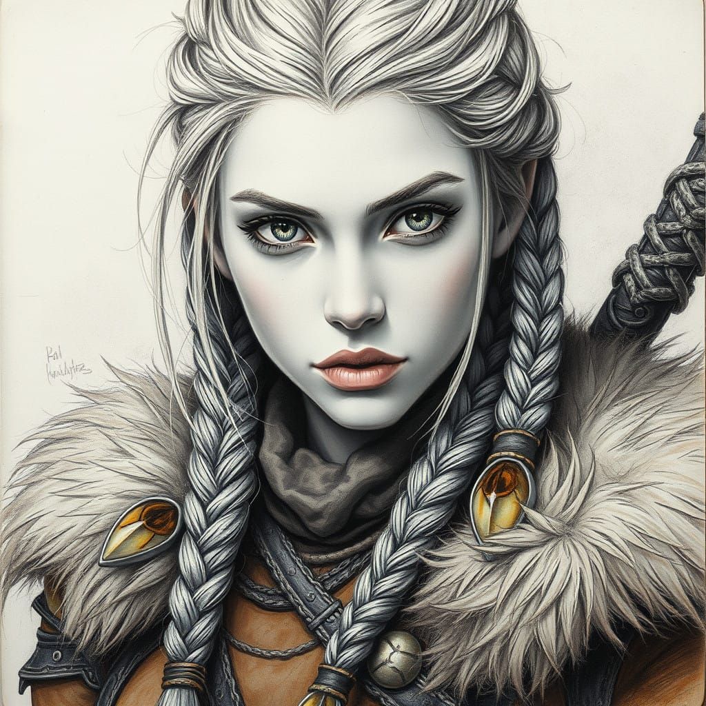 Medieval Female Barbarian in Charcoal and Leather