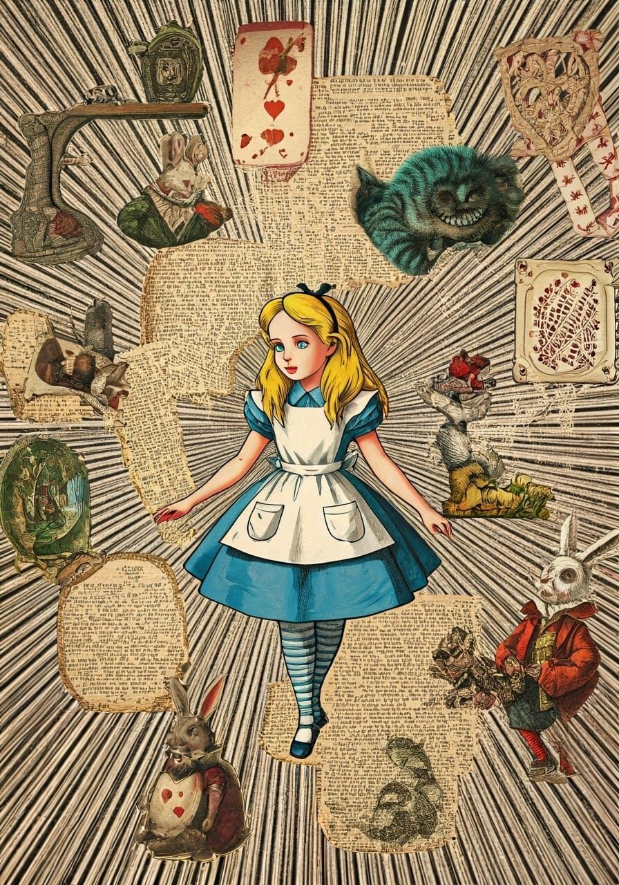 Alice in Wonderland Collage in Mixed Media