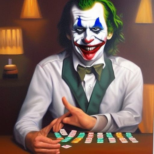 The Joker Plays Poker in Oil Painting Style