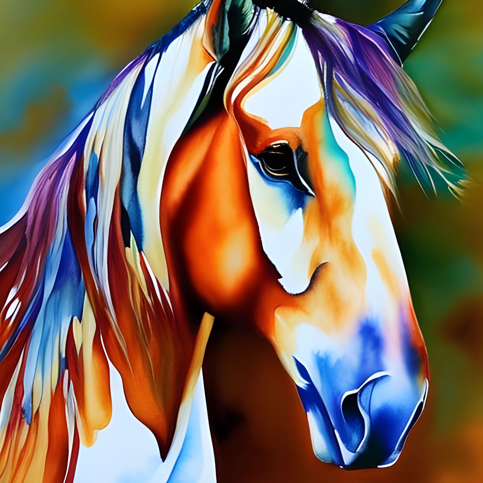 Wild Mustang Horse: Watercolor Art by DeBenedictis