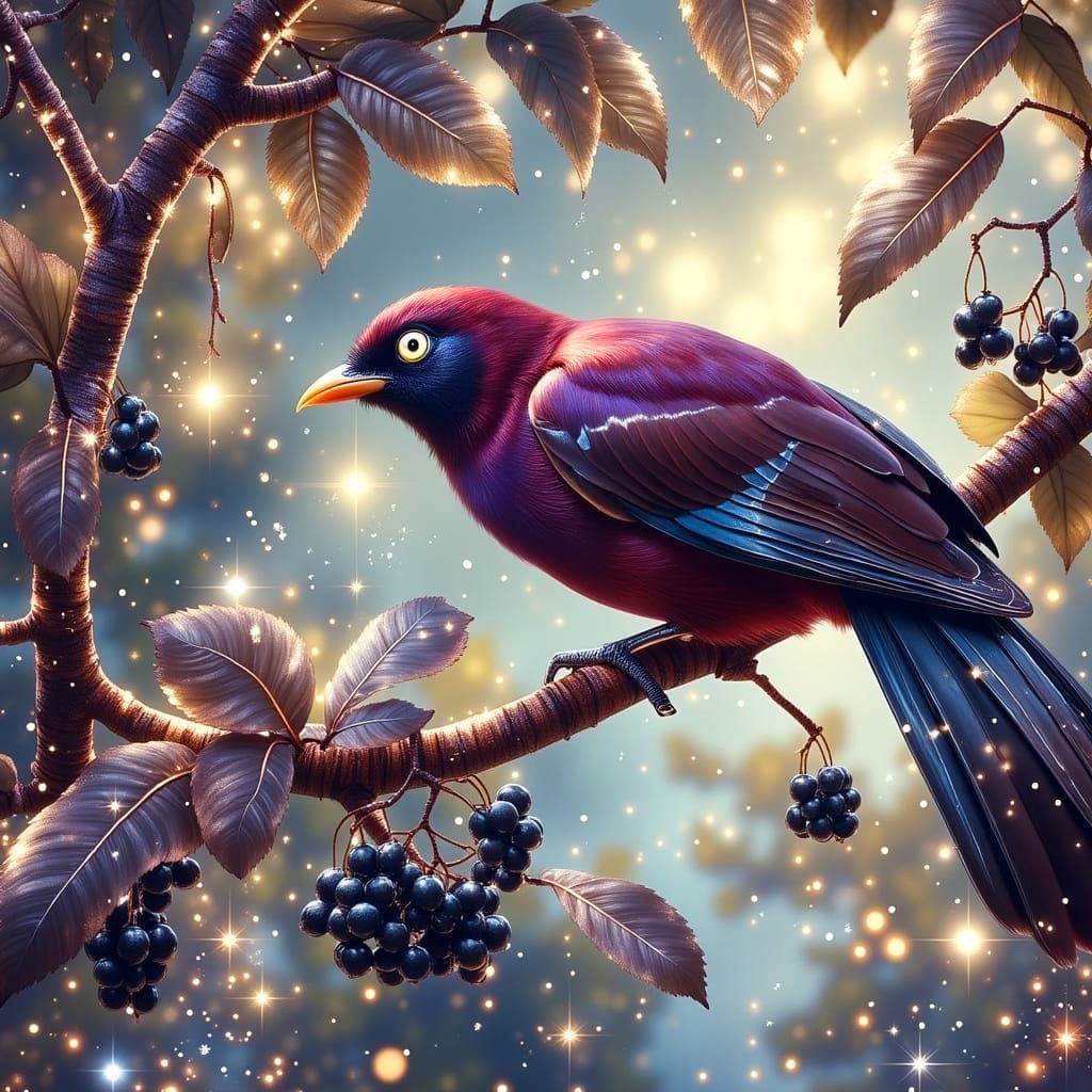 Pompadour Cotinga Bird in Ethereal Mist