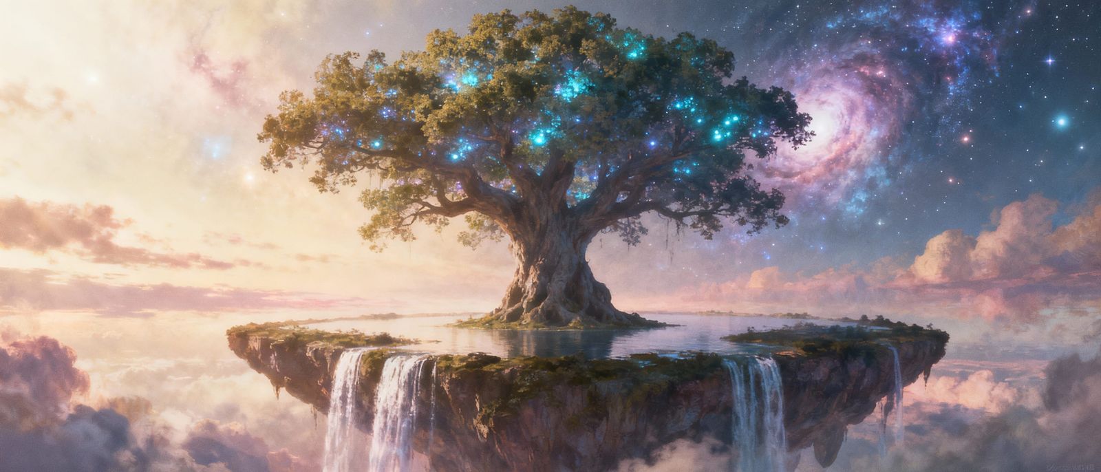 Ancient Bioluminescent Tree on Floating Island