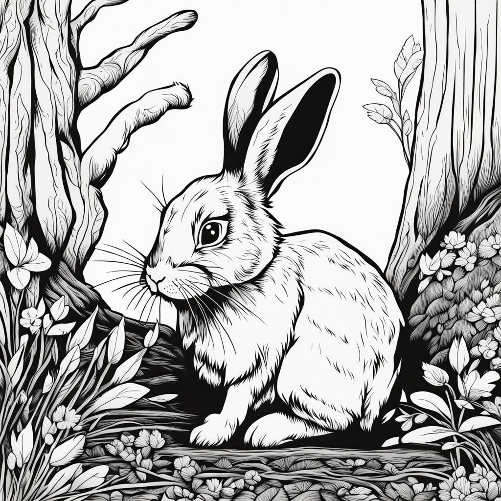 Rabbit Burrow: Black and White Line Art