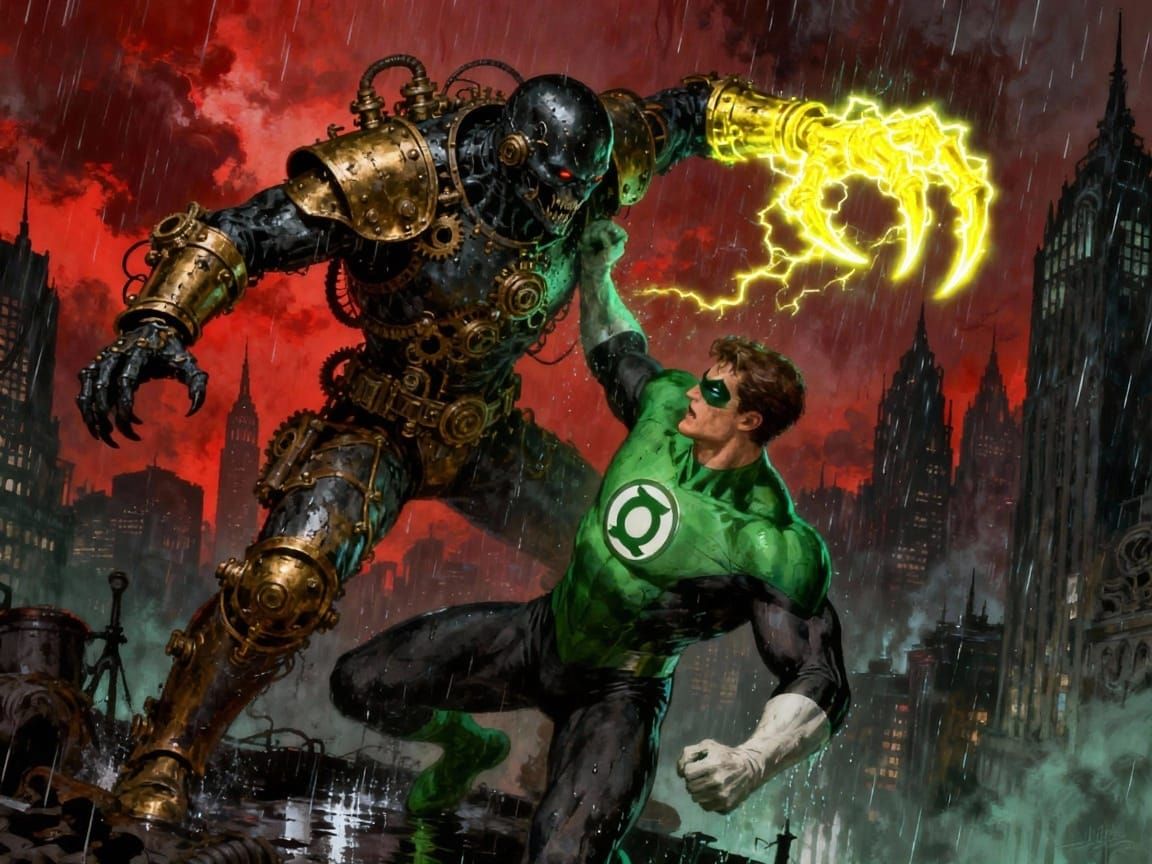 Steampunk Horror Sinestro Attacks Green Lantern Over Gotham