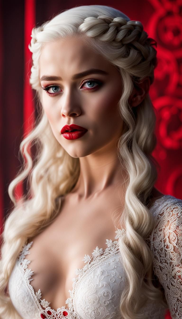 Figure Emerging from Red Fog in White Lingerie