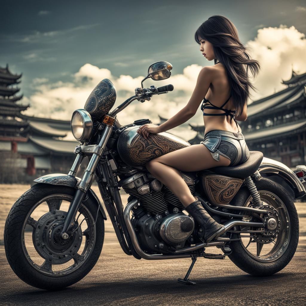 Woman on Motorcycle in Cinematic HDR Style