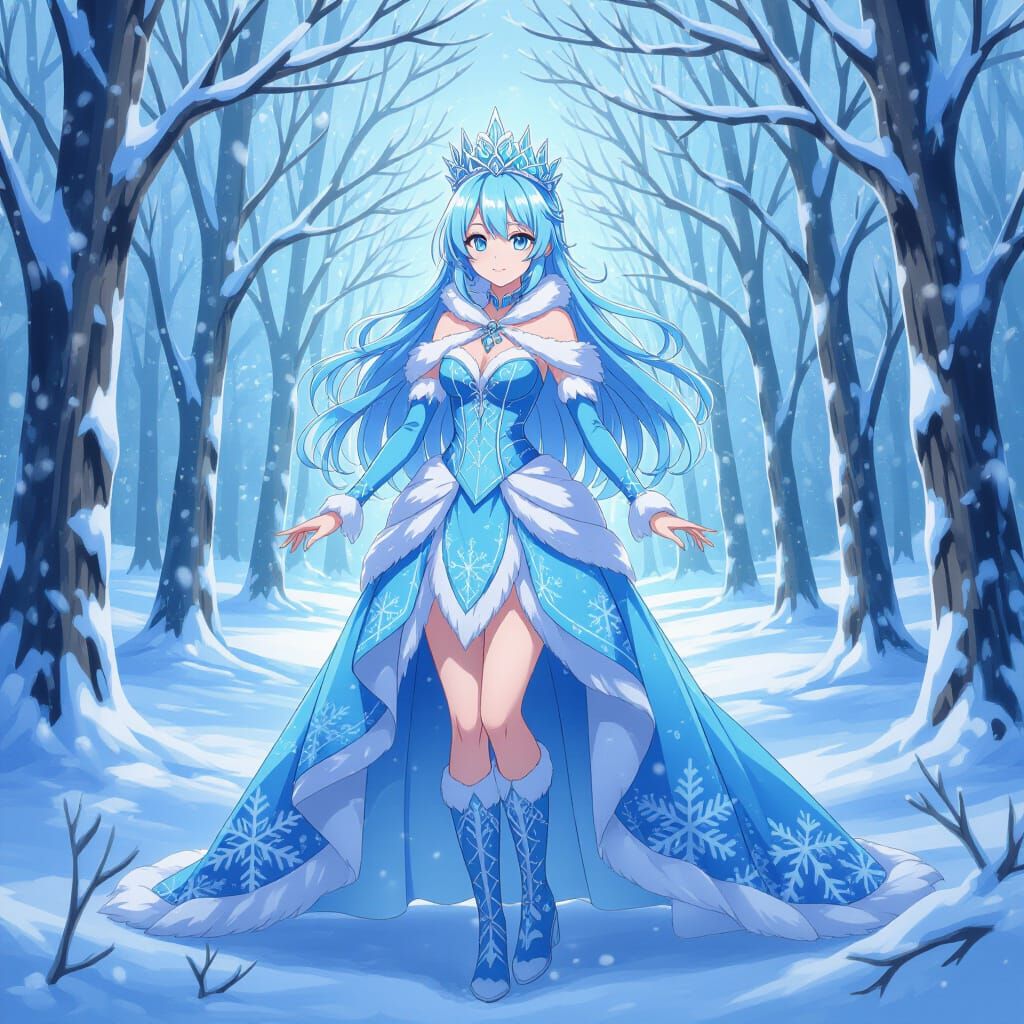 Frost Queen Cookie in Anime Style Winter Wonderland