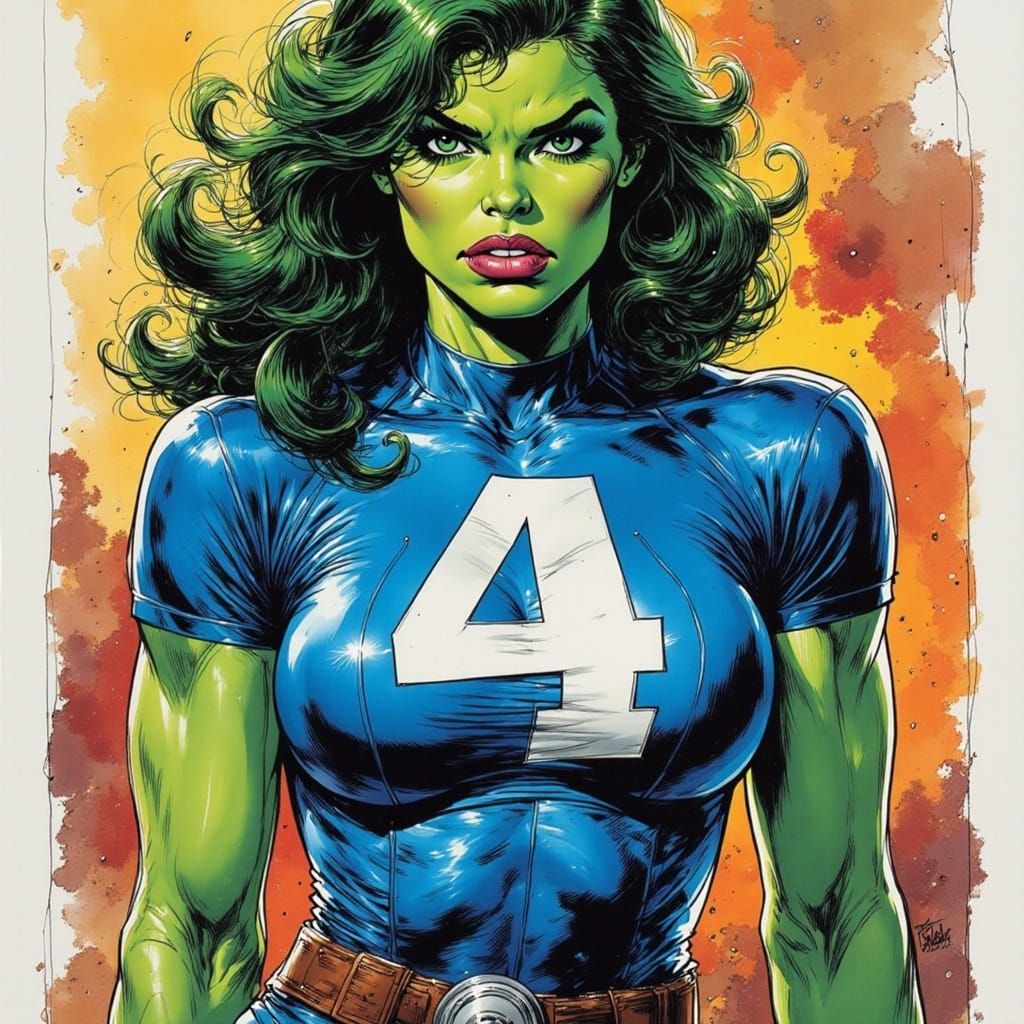 <lora:She-Hulk:1.0>She Hulk Joins the fantastic four, blue u...