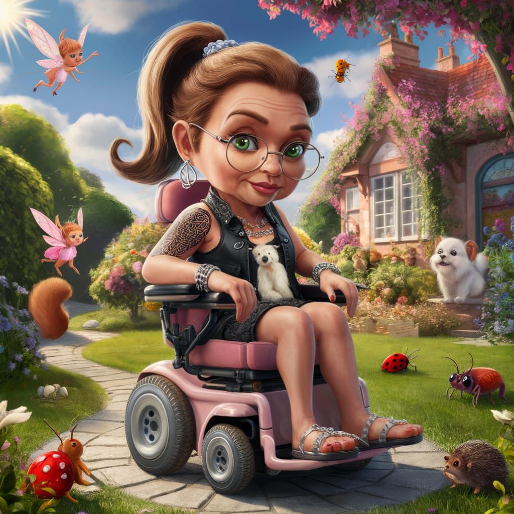 Fantasy Garden Scene With Woman in Powerchair