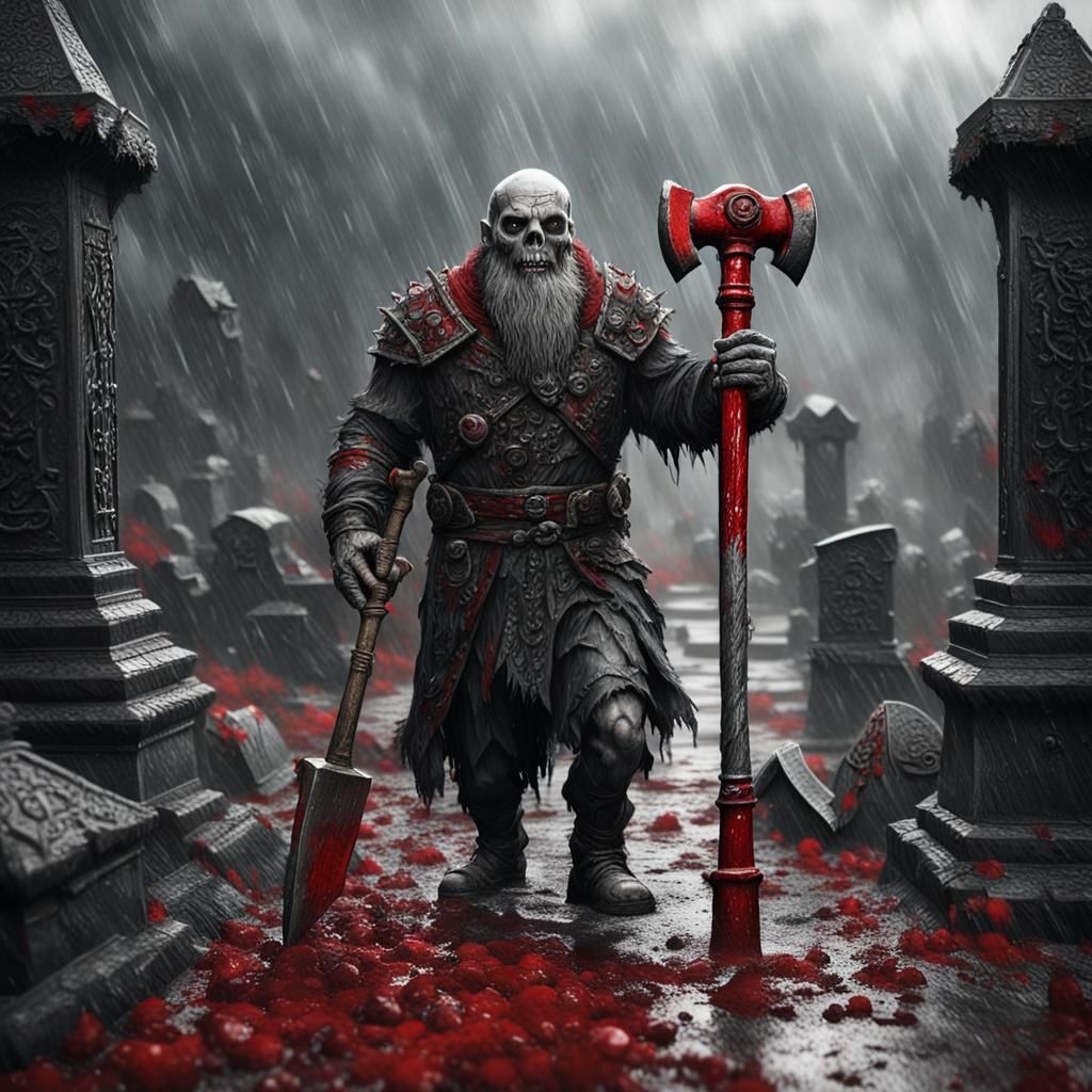 Skeletal Dwarf in Gothic Cemetery: Matte Painting