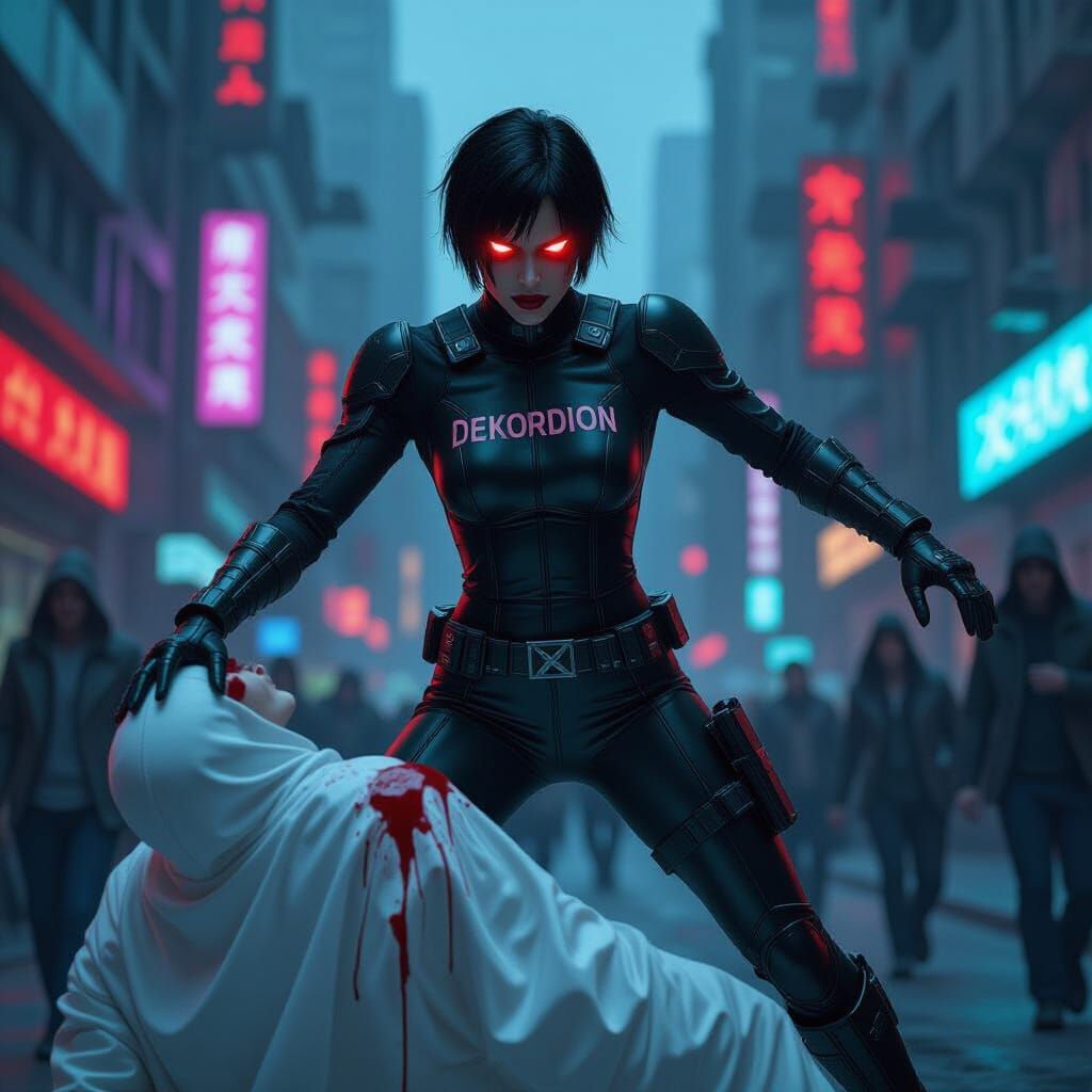 Cyberpunk Supervillain's Bloody Victory in Dystopian City