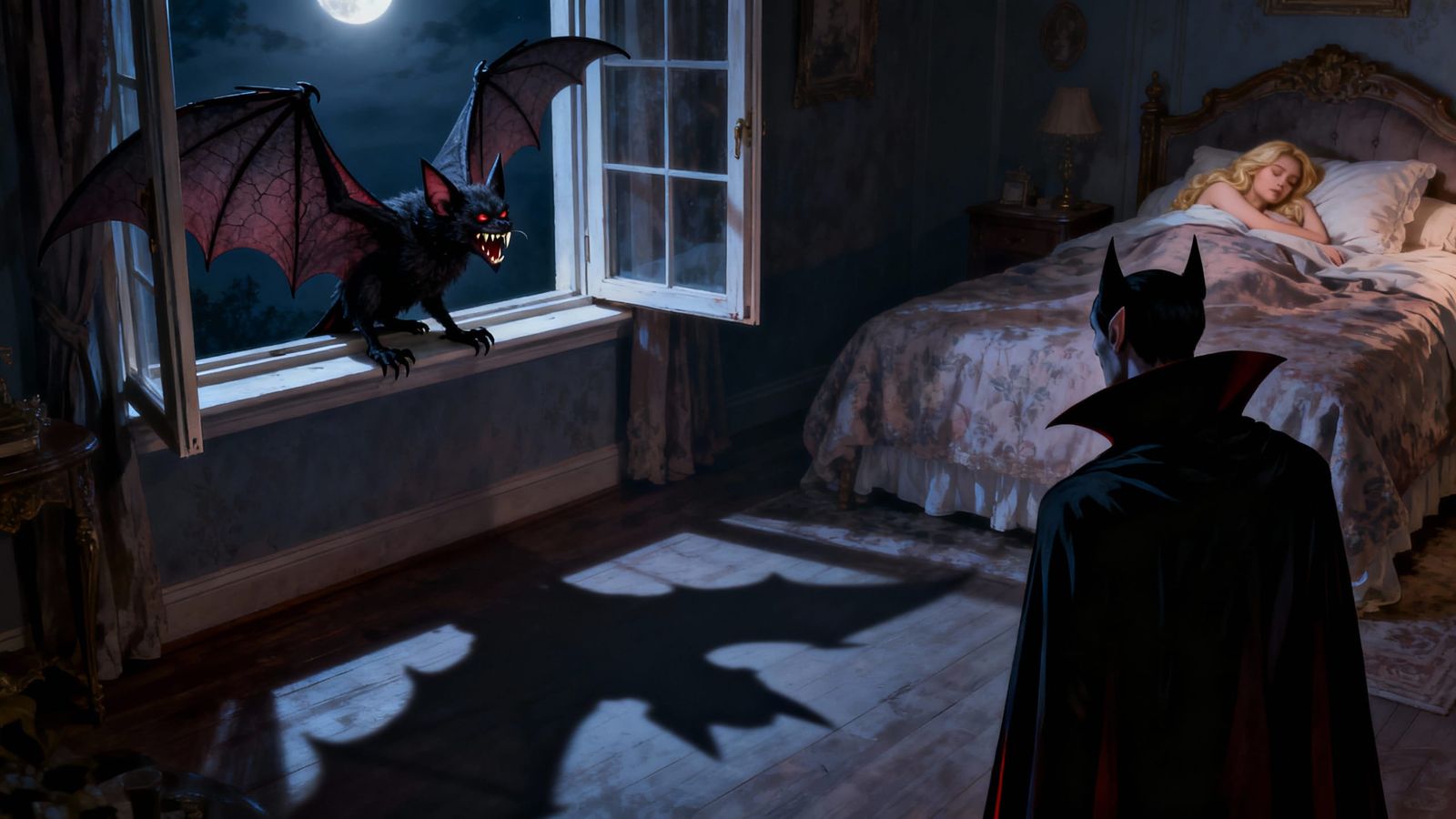 Creepy Bat Shadow Dracula Horror Art