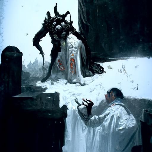 Demon Priest at Flesh Altar: A Gothic Horror Scene