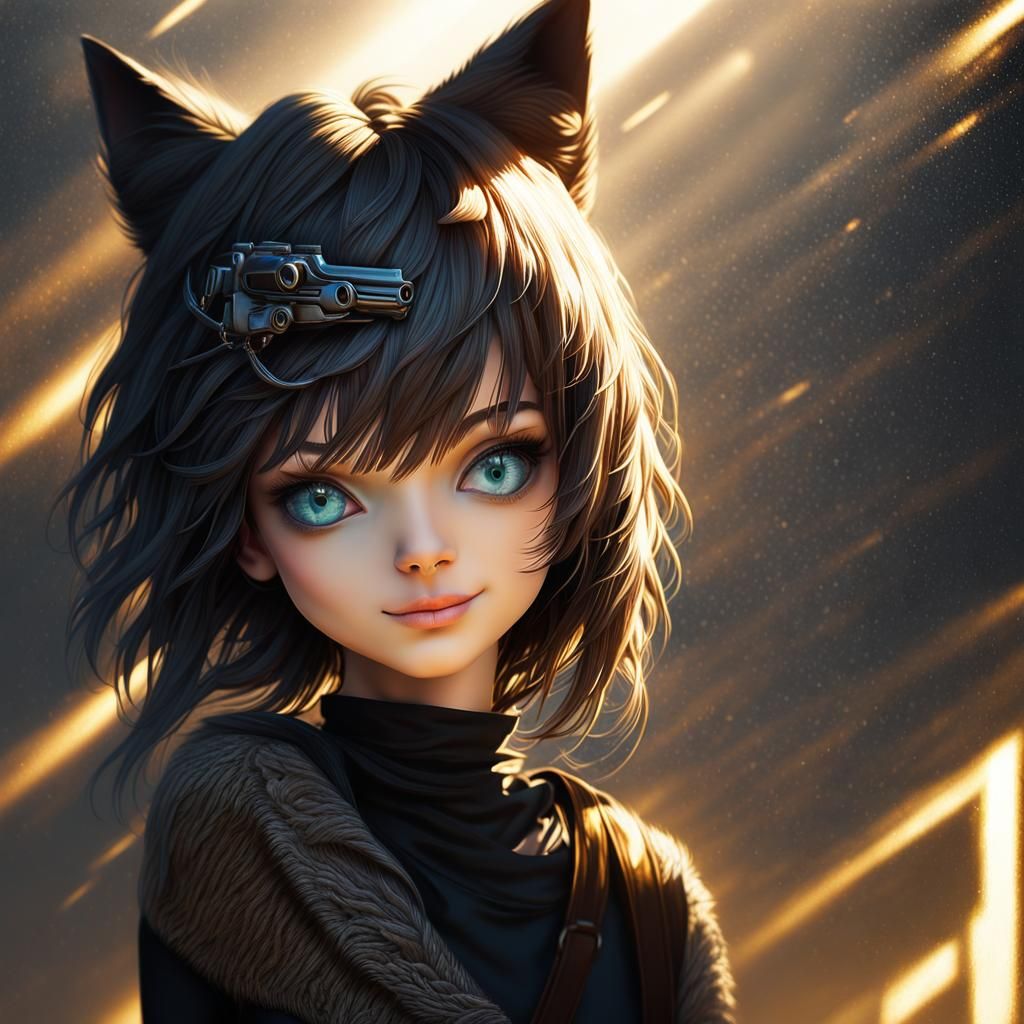 Breathtaking Moe Anime Girl in Hyper-Realistic Style with Go...