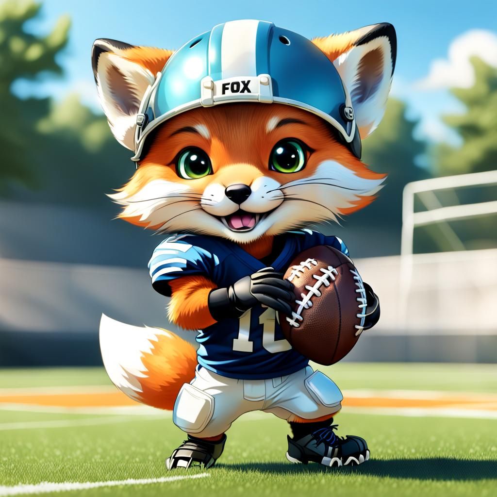 Chibi Fox Cub Plays Football