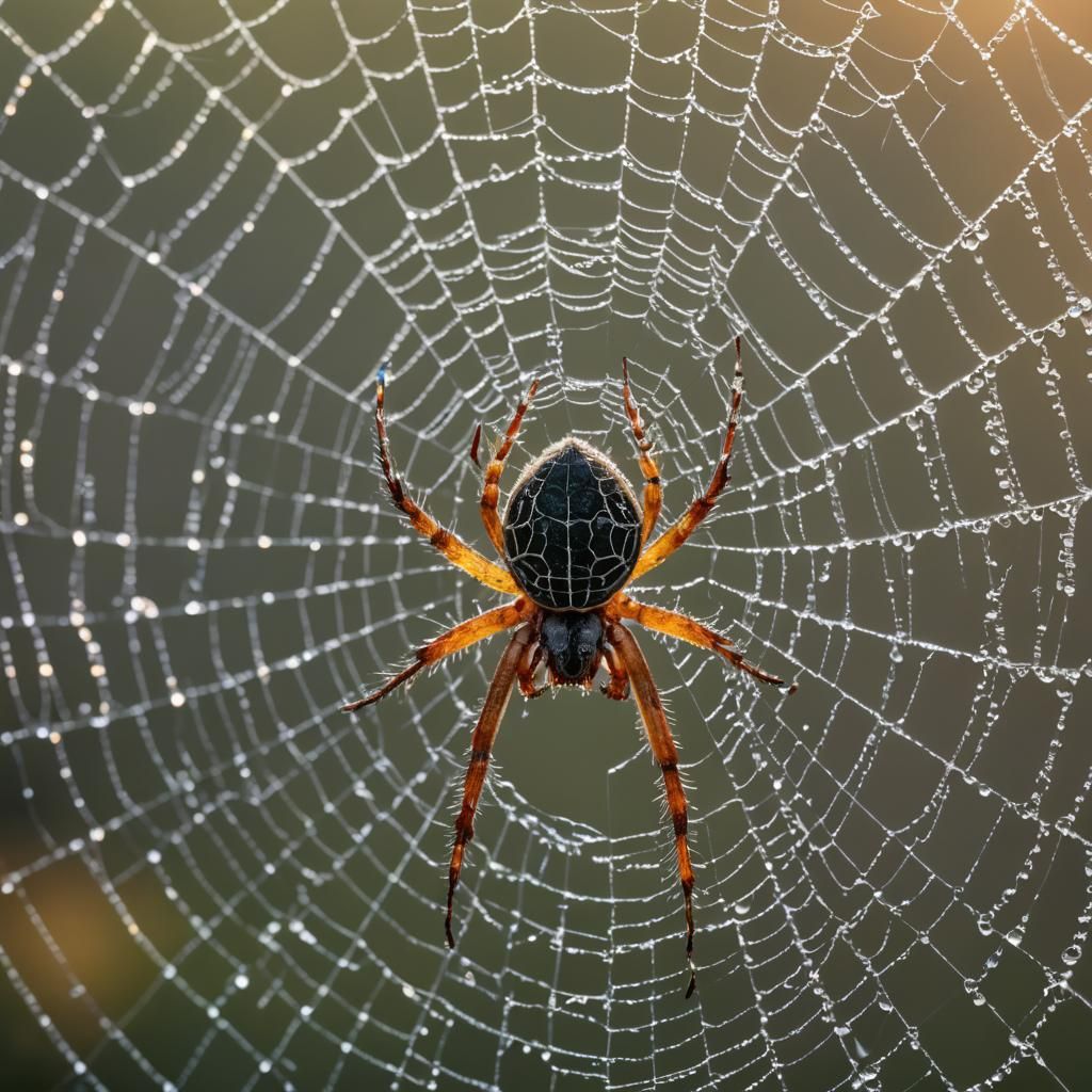 Spider in Dew-Kissed Web Beckons Viewer Home