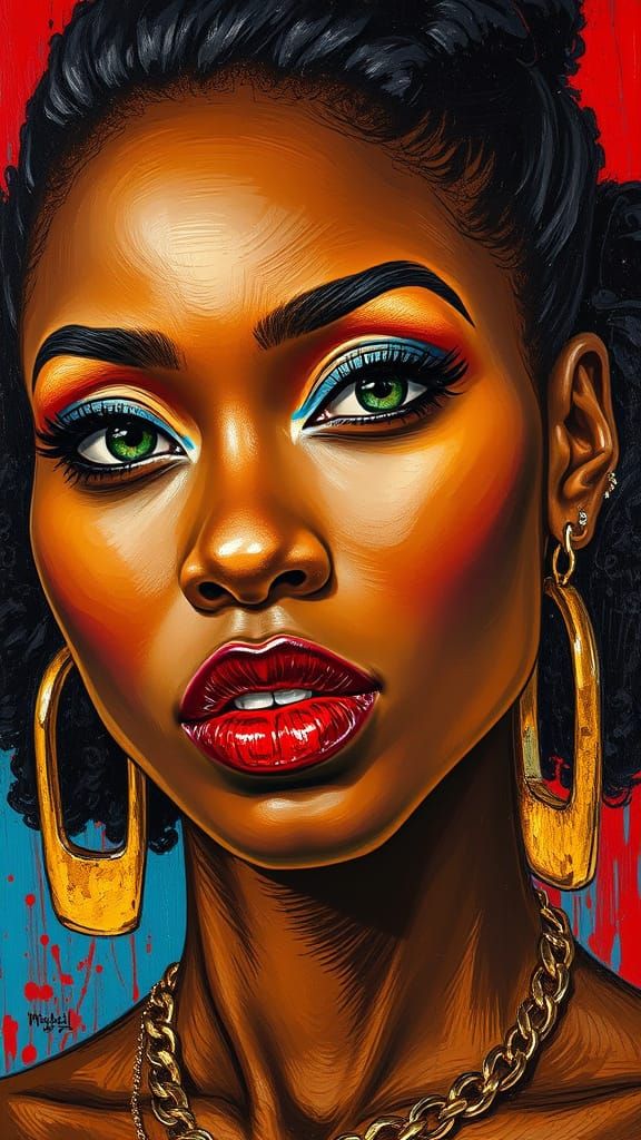 Impasto Oil Portrait of a Beautiful Black Woman