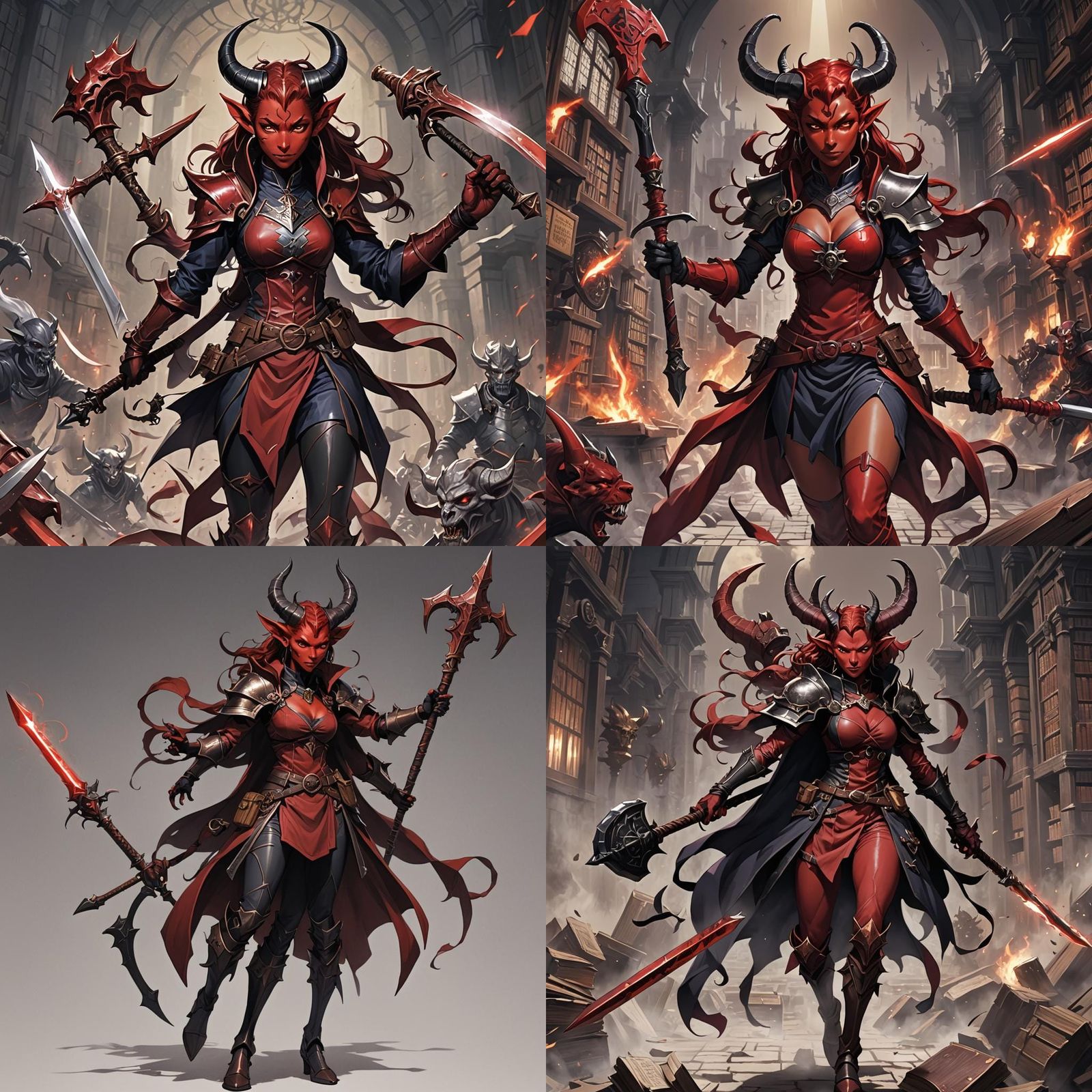 Anime Dark Red Tiefling Paladin Librarian with Maul