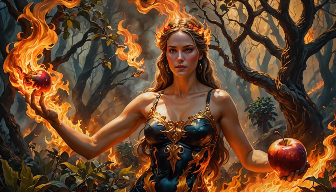 Eve in Burning Eden: Dramatic Oil Painting