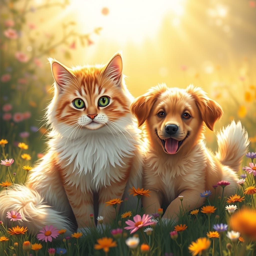 Ethereal Feline Companion in Whimsical Landscape