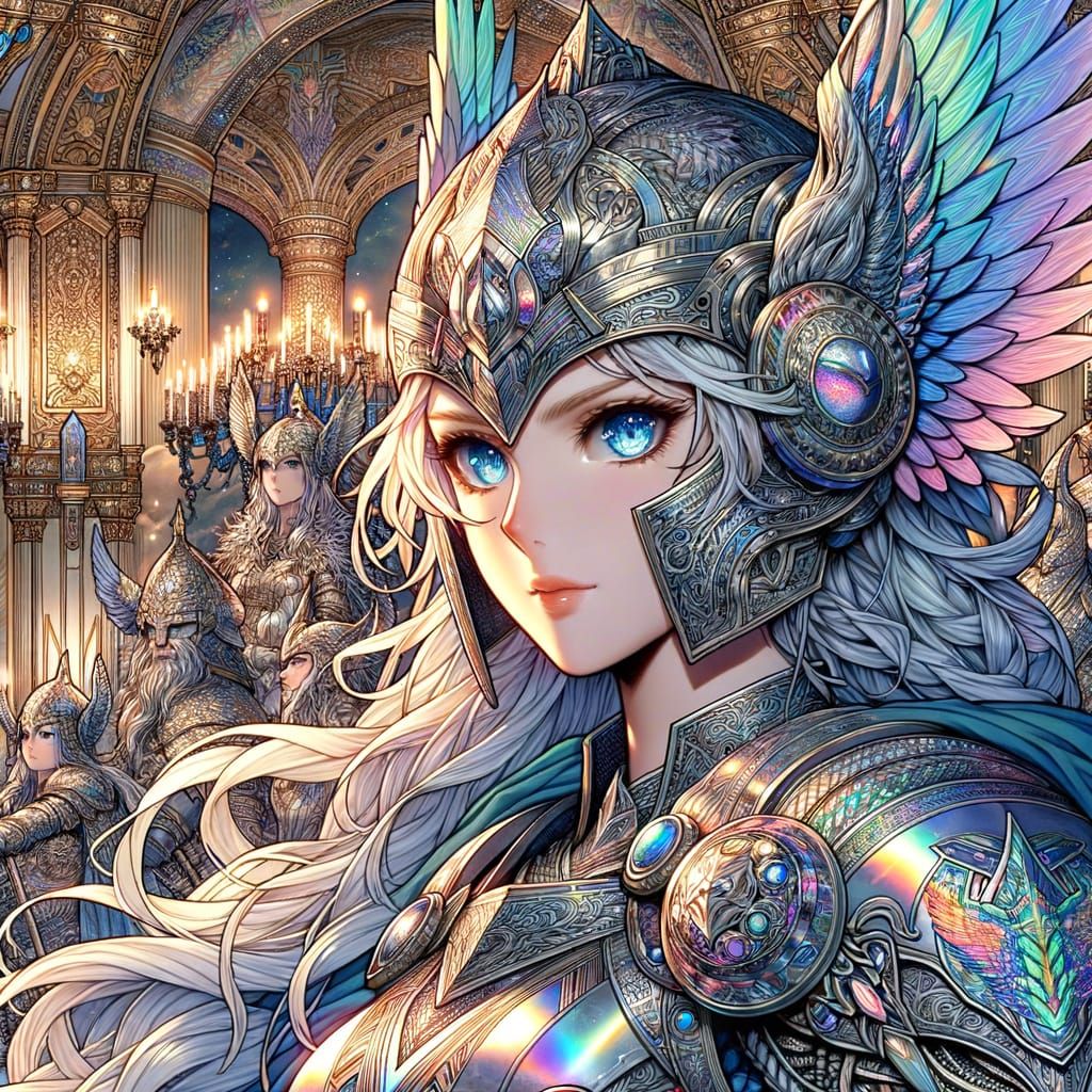 Anime Valkyrie Warrior in Iridescent Armor