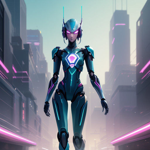 A Futuristic Robot Girl Basks in a Dreamy, Pastel-Colored Ci...