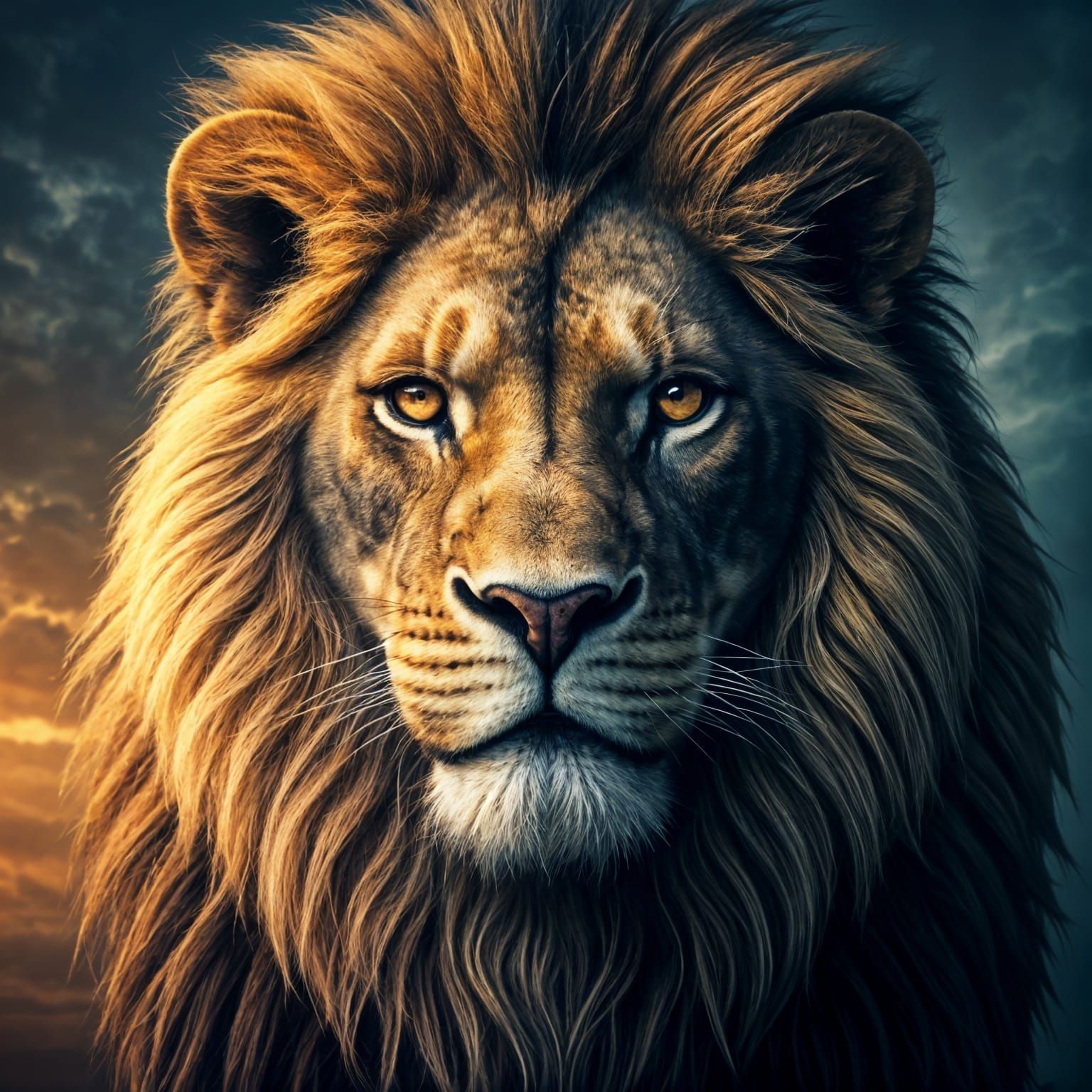 Lion's Face in Moody Lighting