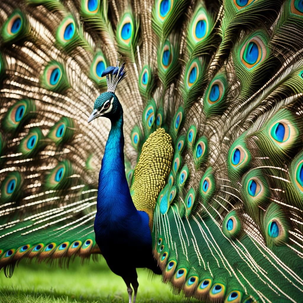 Majestic Peacock in Lush Natural Setting, Detailed Matte Pai...