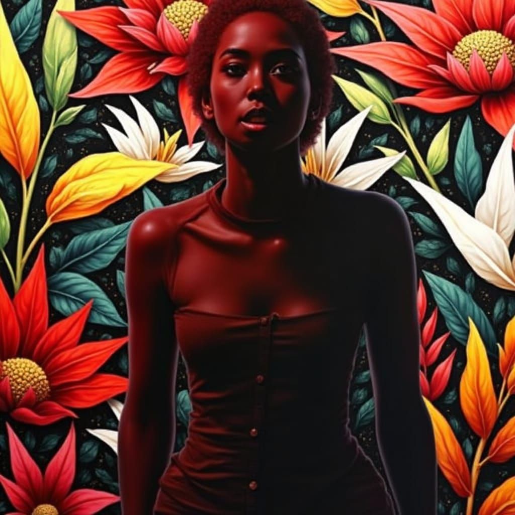 Hyperrealistic Botanical Tapestry with Fractured Flora