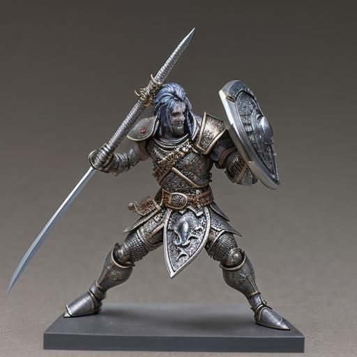 Pirate Metal Figurine with Sword, Shield and Parrot